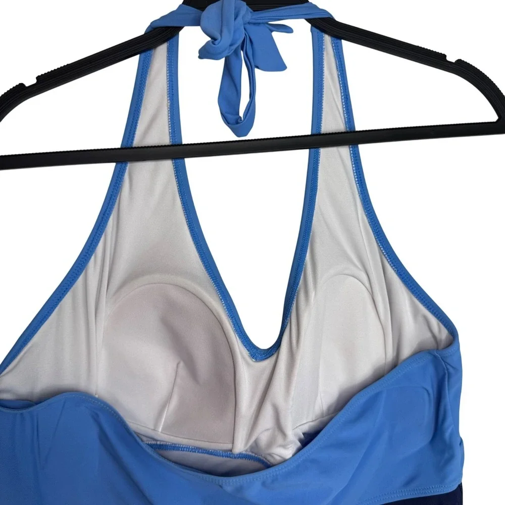 Blue & Navy Halter Swimdress Skirted Boyshorts Attached‎ One-Piece Swimsuit 4XL - Picture 5 of 9